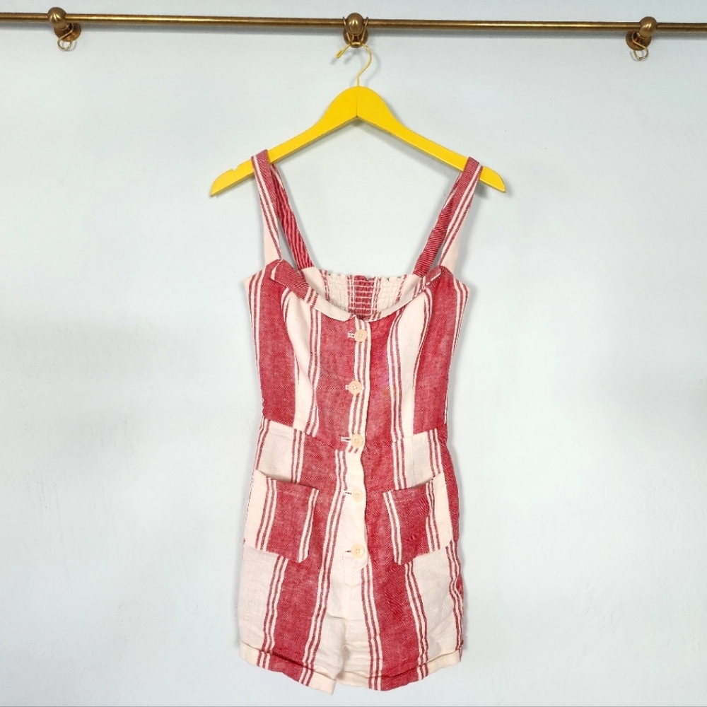 Reformation Red Linen Striped Coconut Romper size 2